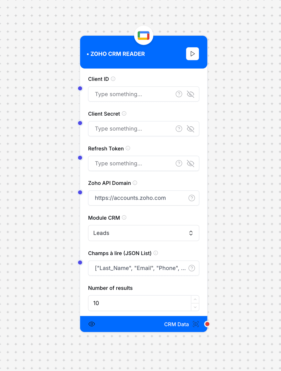 Zoho CRM Reader Connector Interface